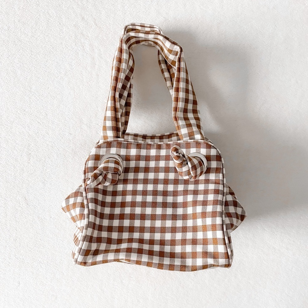 Topshop Brown and White Checkered Mini Bag